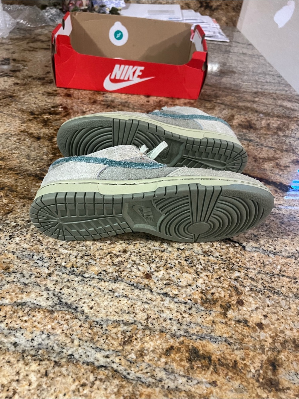 Nike Dunk Low Suede Sneakers in Olive and Teal - Picture 8 of 10